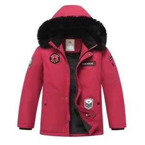Boys Red Fleece-Lined Waterproof Winter Coat w/ Hood | 10/12